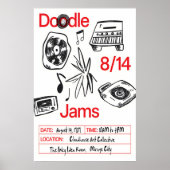 Music Doodle Art Print Retro Vinyl, Cassette ポスター (正面)