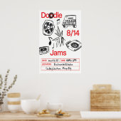 Music Doodle Art Print Retro Vinyl, Cassette ポスター (キッチン)
