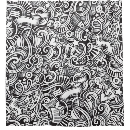 Music Doodlesヴィンテージの背景 シャワーカーテン (正面)