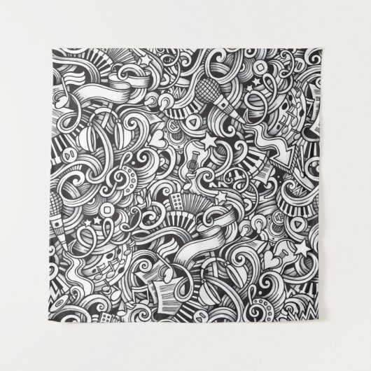 Music Doodlesヴィンテージの背景 タペストリー (正面)