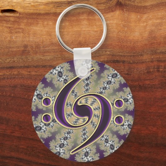 Music Double Bassクレフ、 音符記号オン金ゴールドFractal Keychain キーホルダー (正面)