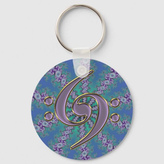 Music Double Bassクレフ、 音符記号on Blue Fractal Keychain キーホルダー (正面)