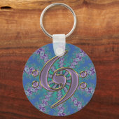 Music Double Bassクレフ、 音符記号on Blue Fractal Keychain キーホルダー (正面)