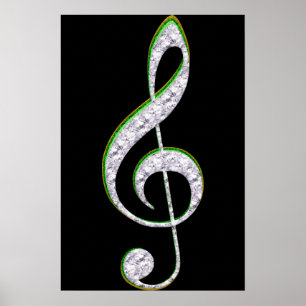 MUSIC Emerald and Diamond Treble Clef ポスター