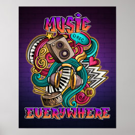 Music everywhere graffiti DJ ポスター