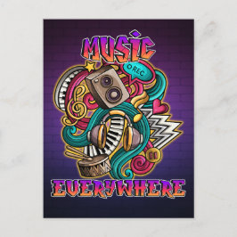 Music everywhere graffiti DJ ポストカード