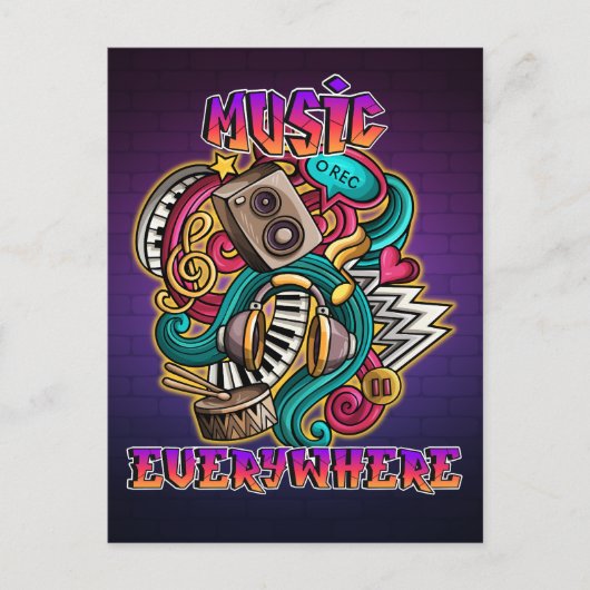 Music everywhere graffiti DJ ポストカード (正面)