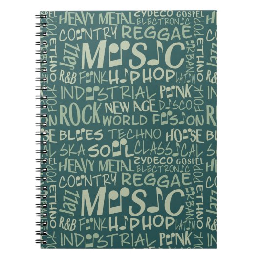 Music Genres Word Collageノートブック ノートブック (正面)