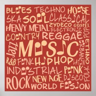Music Genres Word Collageポスター ポスター