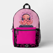 Music Girl, Happy Chic Smiling Octopus DJ プリントバックパック (正面)