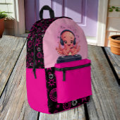 Music Girl, Happy Chic Smiling Octopus DJ プリントバックパック