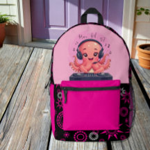 Music Girl, Happy Chic Smiling Octopus DJ