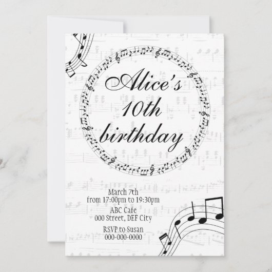 Music Girls Birthday Invitation Card シーズンカード (正面)