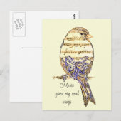 Music gives my soul wings Sparrow Bird ポストカード (正面/裏面)