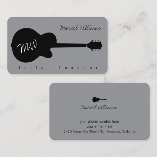 Music Gray Business Card with blk. Guitar 名刺 (正面/裏面)
