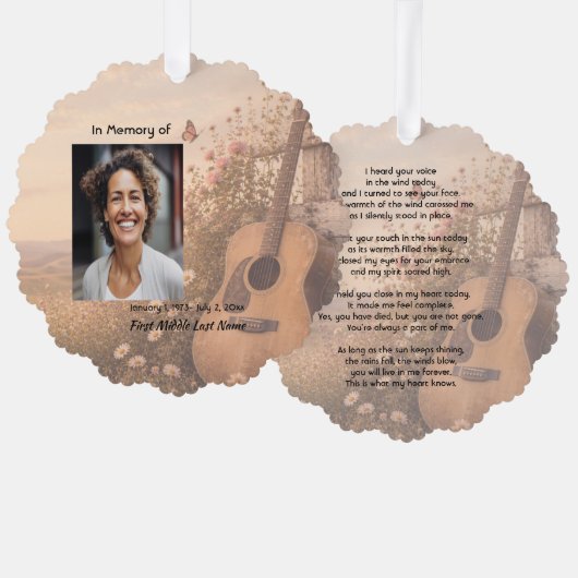 Music Guitar Memorial Prayer Card Photo Keepsake オーナメントカード (正面/裏面)