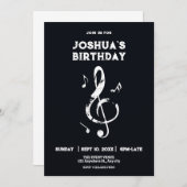 Music harmony black and white birthday 招待状 (正面/裏面)