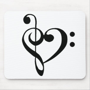 Music Heart Treble Bass Clef Heart - Black マウスパッド