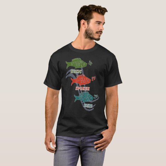 Music Here 話 Fish Musical Notes Tシャツ (正面フル)