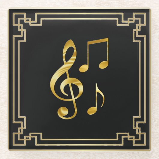 Music icons, gold on black, ガラスコースター (正面)