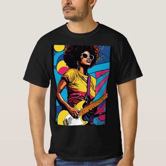 Music in Motion:白黒のアウトラインアート Tシャツ (正面)