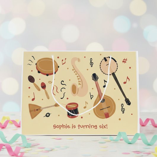 Music instruments kids birthday ラージペーパーバッグ