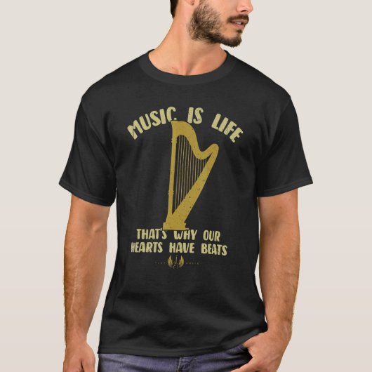 Music Is Life Our Hearts Have Beats Harp Players M Tシャツ (正面)