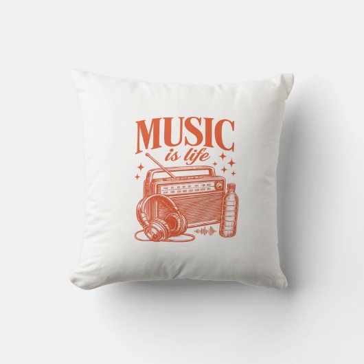 Music Is Life Vintage Design クッション (正面)