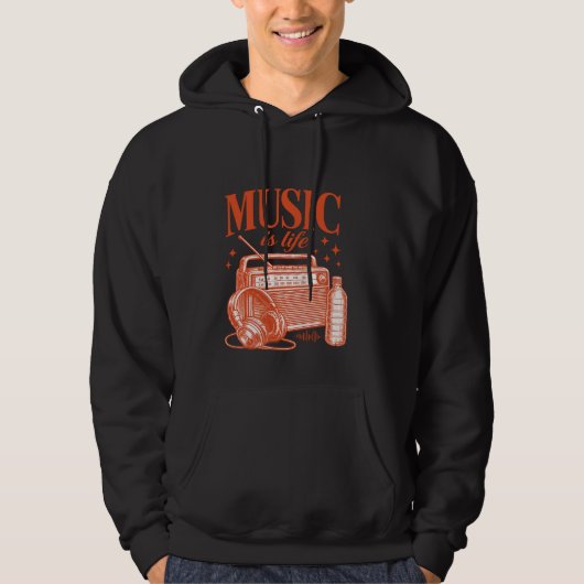 Music Is Life Vintage Design パーカ (正面)