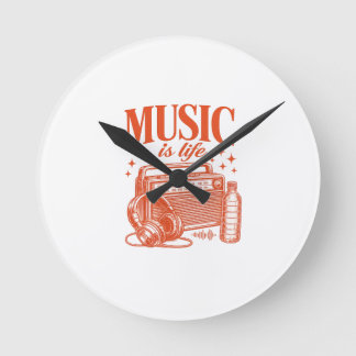 Music Is Life Vintage Design ラウンド壁時計