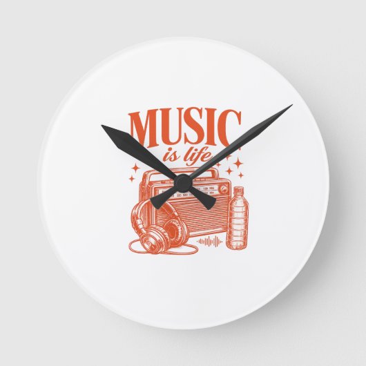 Music Is Life Vintage Design ラウンド壁時計 (正面)