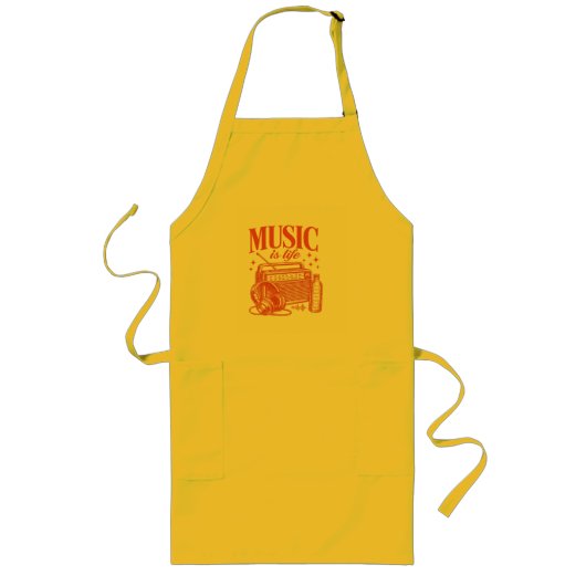 Music Is Life Vintage Design ロングエプロン (正面)