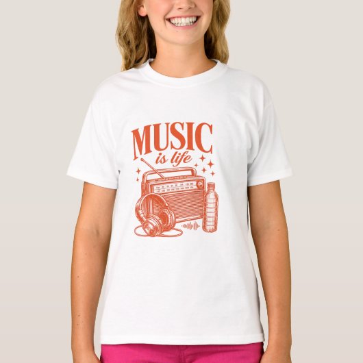 Music Is Life Vintage Design Tシャツ (正面)