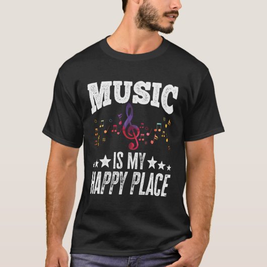 Music Is My Happy Place Giftミュージシャン愛好家 Tシャツ (正面)