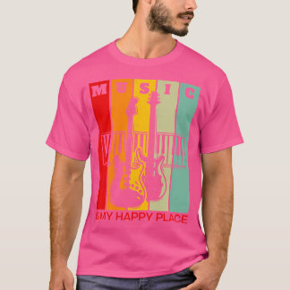 Music Is My Happy Place Music Lover Guitar Keyboar Tシャツ