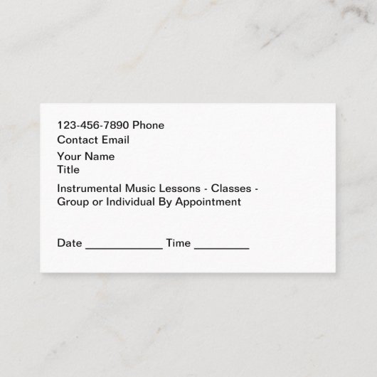 Music Lessons Appointment Reminder Cards 名刺 (裏面)