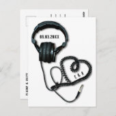 Music=Love Headphonesハート日付はがきを保存 ポストカード (正面/裏面)