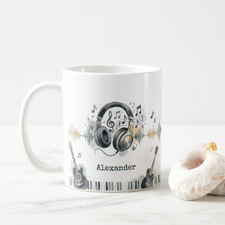 Music Lover Artist Watercolor Personalized Name コーヒーマグカップ