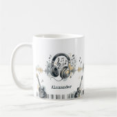 Music Lover Artist Watercolor Personalized Name コーヒーマグカップ (左)