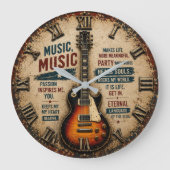 Music Lover Electric Guitar Inspirational Decor ラージ壁時計 (正面)