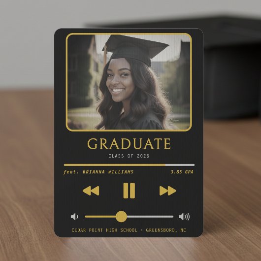 Music MP3 Player Black & Gold Graduation 案内状