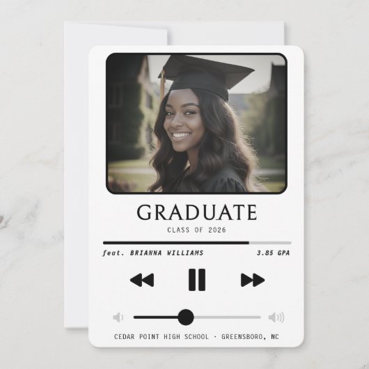 Music MP3 Player White Graduation 案内状 (正面)