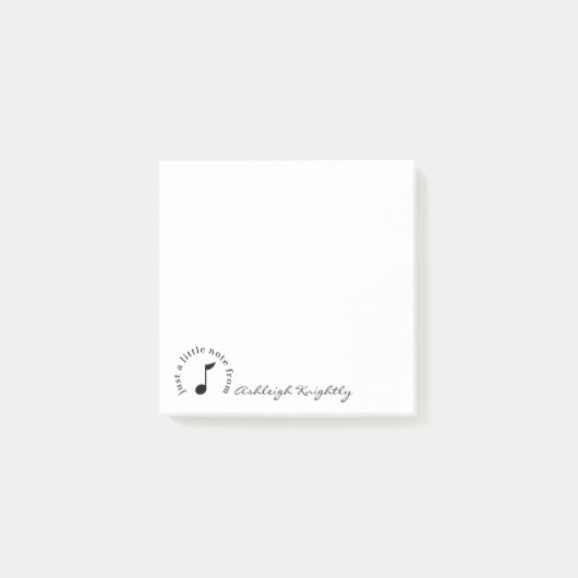 Music Noteスクリプト名白黒 パーソナライズされた ポストイット (正面)