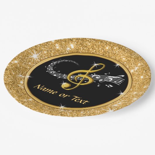 Music Note素晴らし紙プレート、ブラックおよび金ゴールド ペーパープレート (アングル)