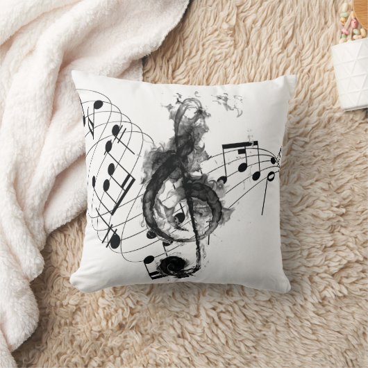Music Note黒王室のと白の煙エフェクト クッション (ブランケット)