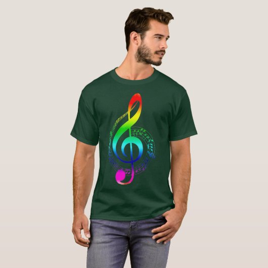 Music Note Rainbow Treble Clef Musical Symbol Tシャツ (正面フル)