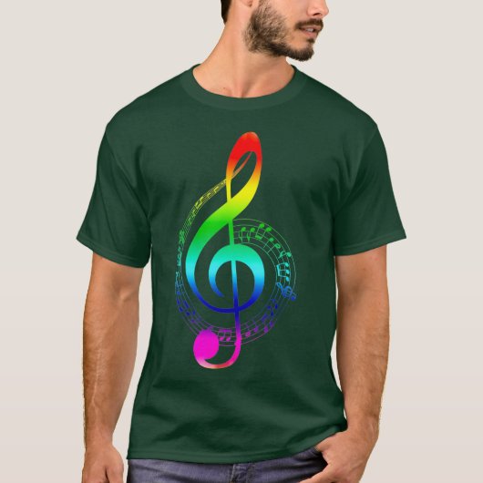 Music Note Rainbow Treble Clef Musical Symbol Tシャツ (正面)