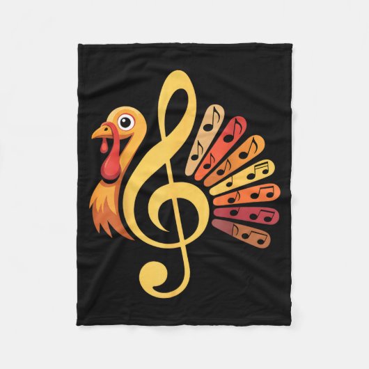 Music Note Symbol Turkey Teacher Fall Thanksgiving フリースブランケット (正面)