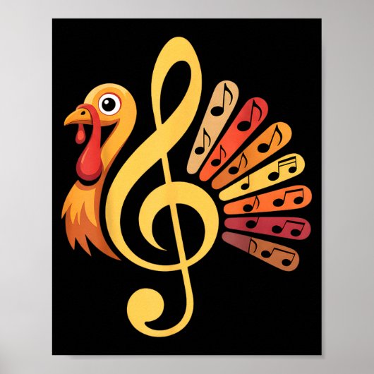 Music Note Symbol Turkey Teacher Fall Thanksgiving ポスター (正面)