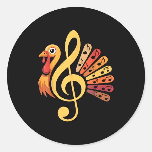Music Note Symbol Turkey Teacher Fall Thanksgiving ラウンドシール (正面)
